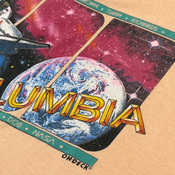 Vtg Columbia STS-28 Peach T-Shirt Nasa Space Shuttle Tag Size L DOD USA Cotton - Picture 10 of 13